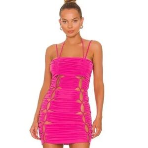 NBD Revolve Lace Up Cutout Hot Pink Mini Club Dress Party Small